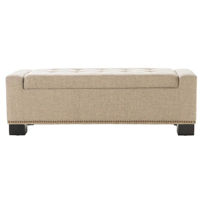 Banc de rangement ottoman, garniture cloutée, tissu blé, 51 pouces