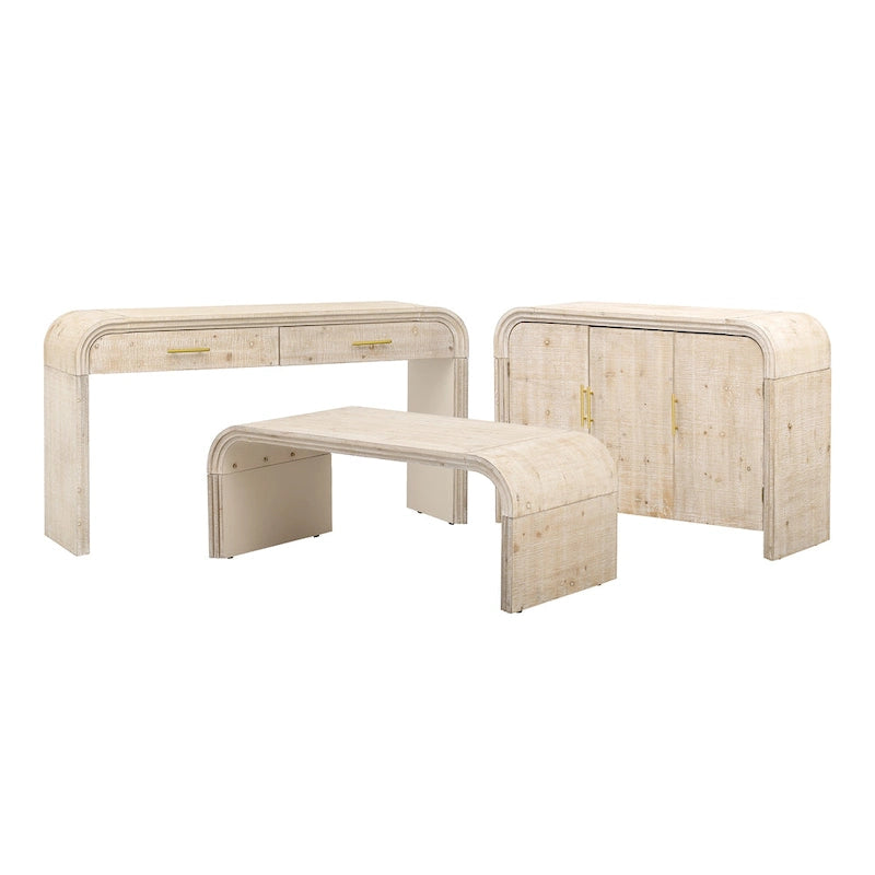 Meuble de rangement en bois à 4 portes, Buffet incurvé avec poignées dorées, Meuble de buffet avec étagères réglables