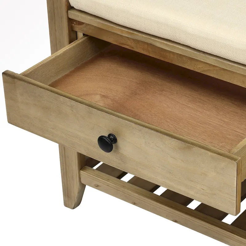 Meuble d'entrée 43" avec banc de rangement, étagère à chaussures, siège capitonné et tiroirs