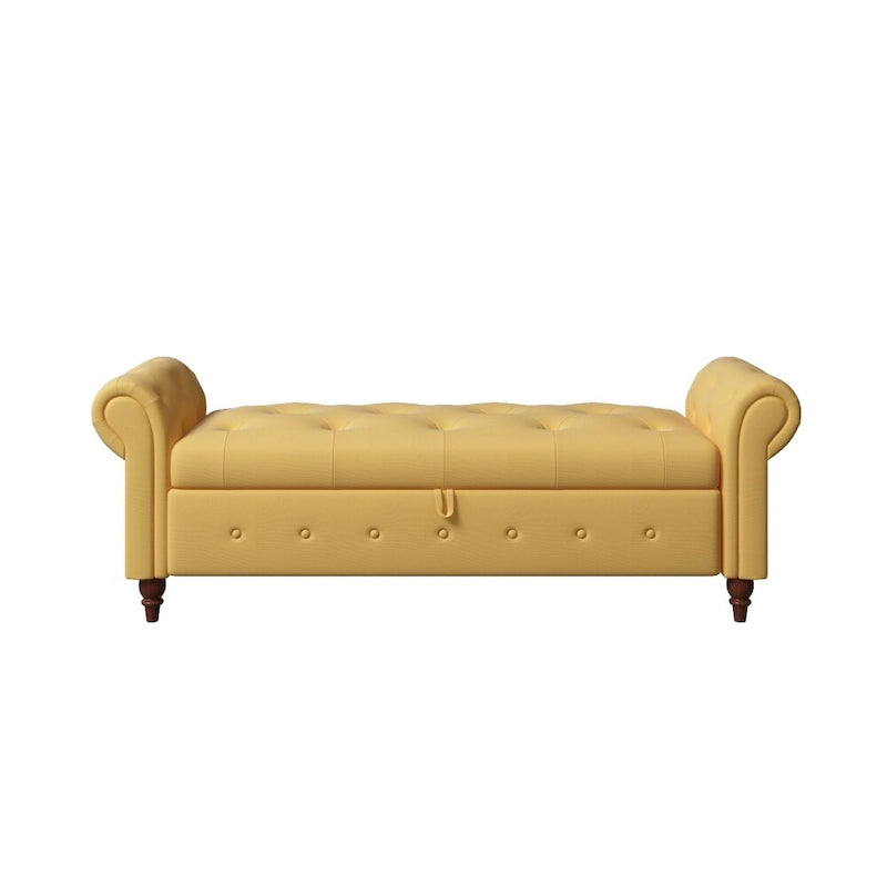 Banc de rangement de lit en tissu jaune de 160 cm de long
