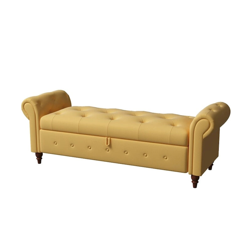Banc de rangement de lit en tissu jaune de 160 cm de long