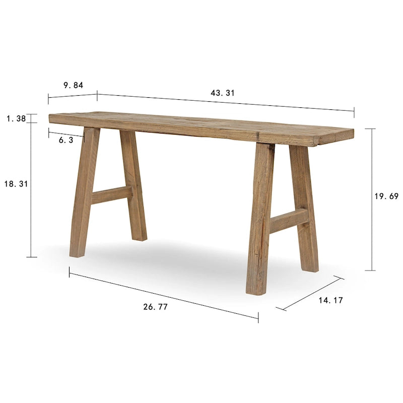 Banc Elmwood de 43 po de long, 10 po de large, Bois naturel - 9'6 x 12'11