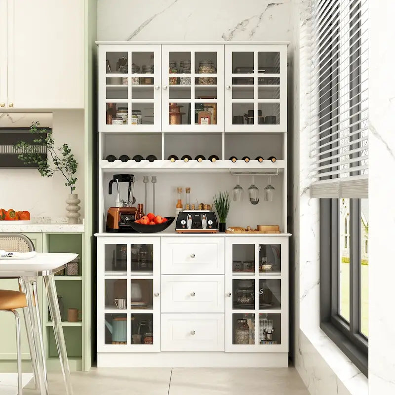 78.9Buffet de garde-manger blanc avec tiroir pour verres à vin et huche