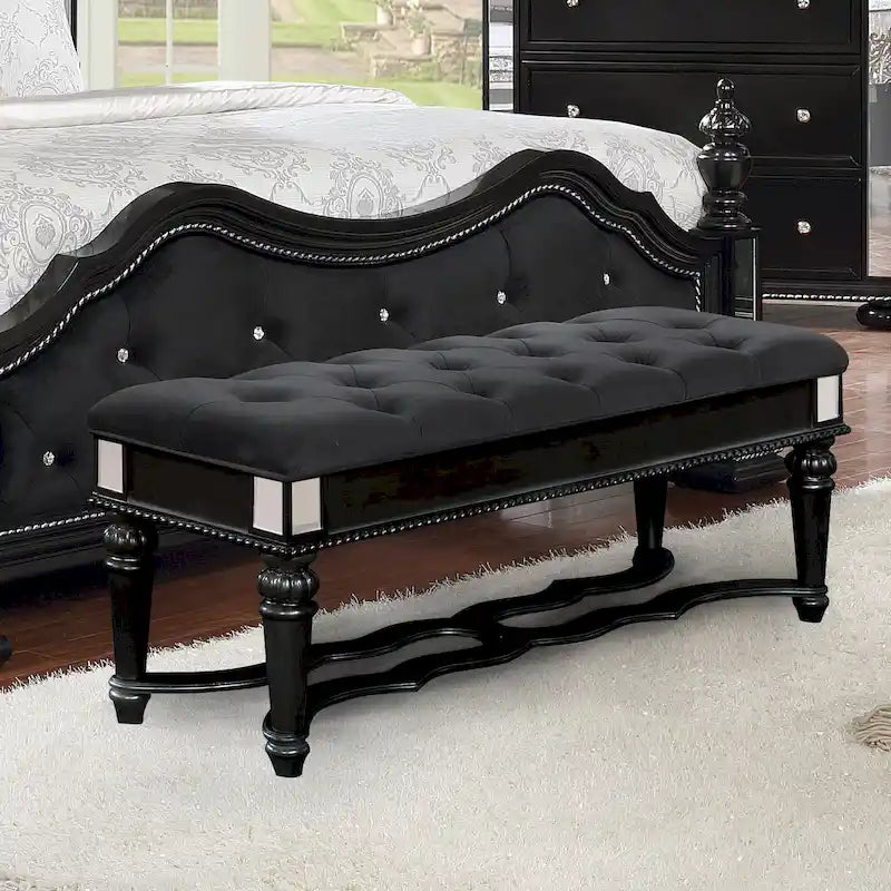 Banc d'appoint capitonné en tissu traditionnel