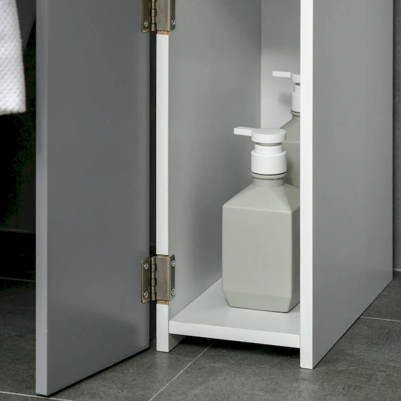 Meuble de Rangement Haut de Salle de Bain avec 2 Étagères Ouvertes et 2 Portes, Colonne de Rangement sur Pied
