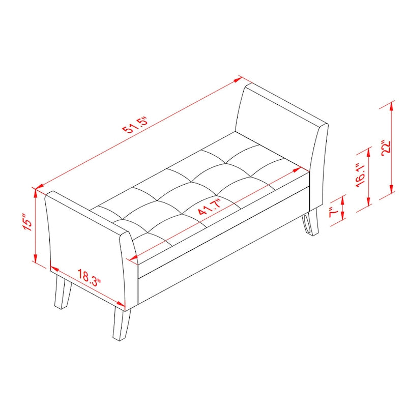 Banc de rangement en velours de 130,8 cm