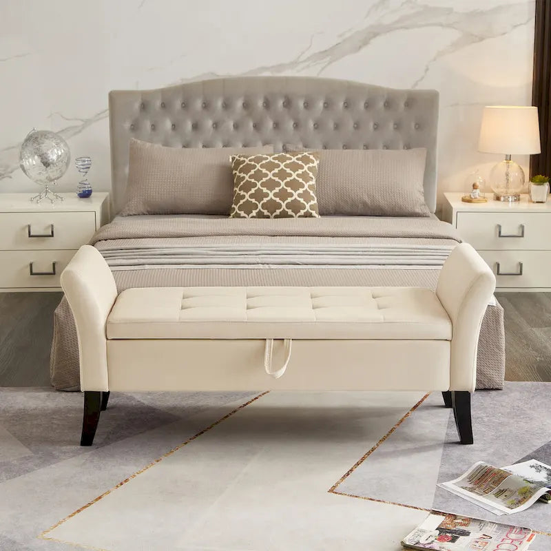 Banc de rangement en velours de 130,8 cm