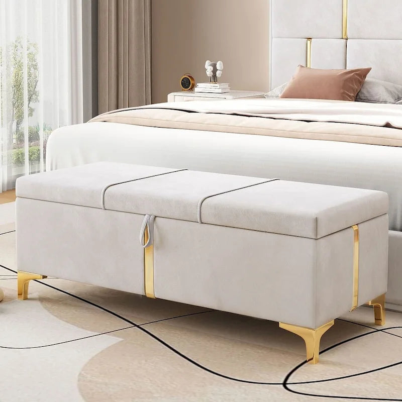 Banc de rangement rembourré en PU avec pieds en métal entièrement assemblés