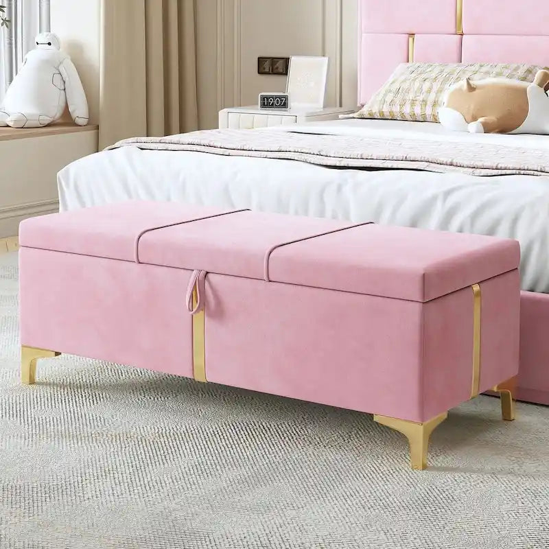 Banc de rangement rembourré en PU avec pieds en métal entièrement assemblés
