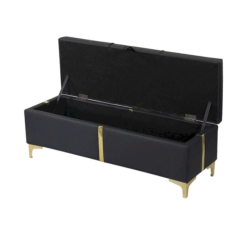 Banc de rangement rembourré en PU avec pieds en métal entièrement assemblés