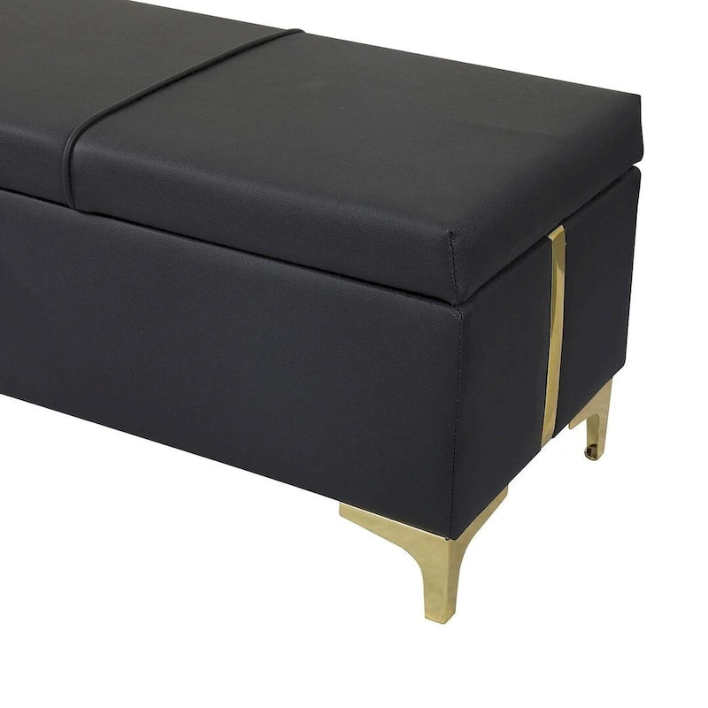 Banc de rangement rembourré en PU avec pieds en métal entièrement assemblés