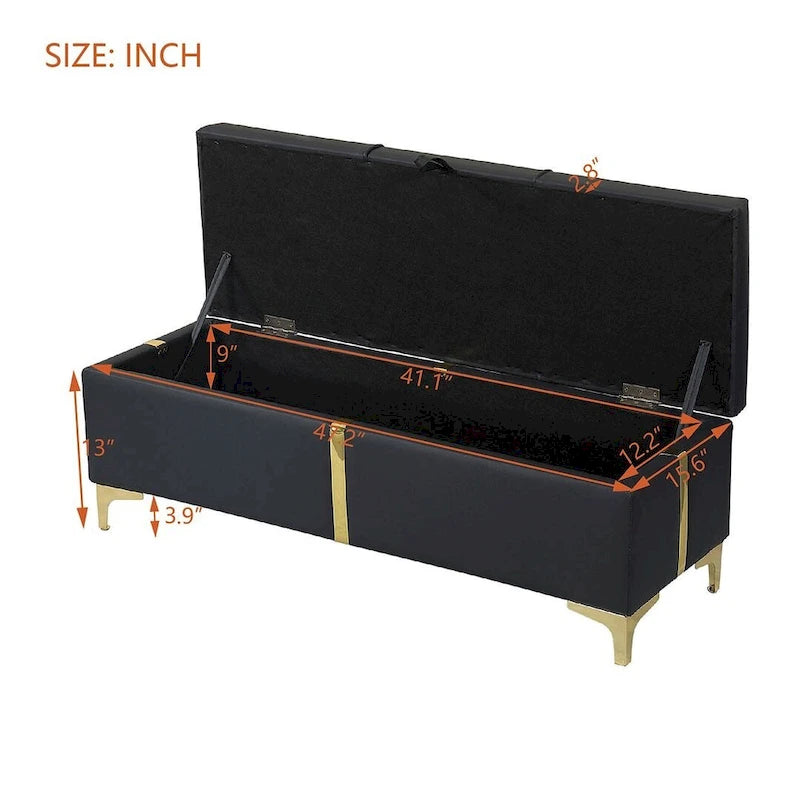Banc de rangement rembourré en PU avec pieds en métal entièrement assemblés