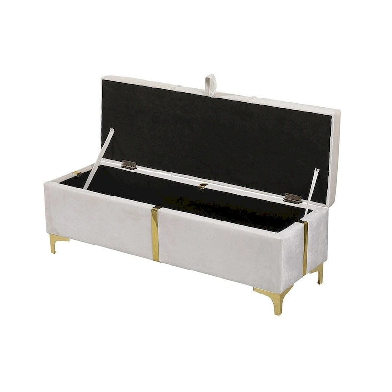 Banc de rangement rembourré en PU avec pieds en métal entièrement assemblés