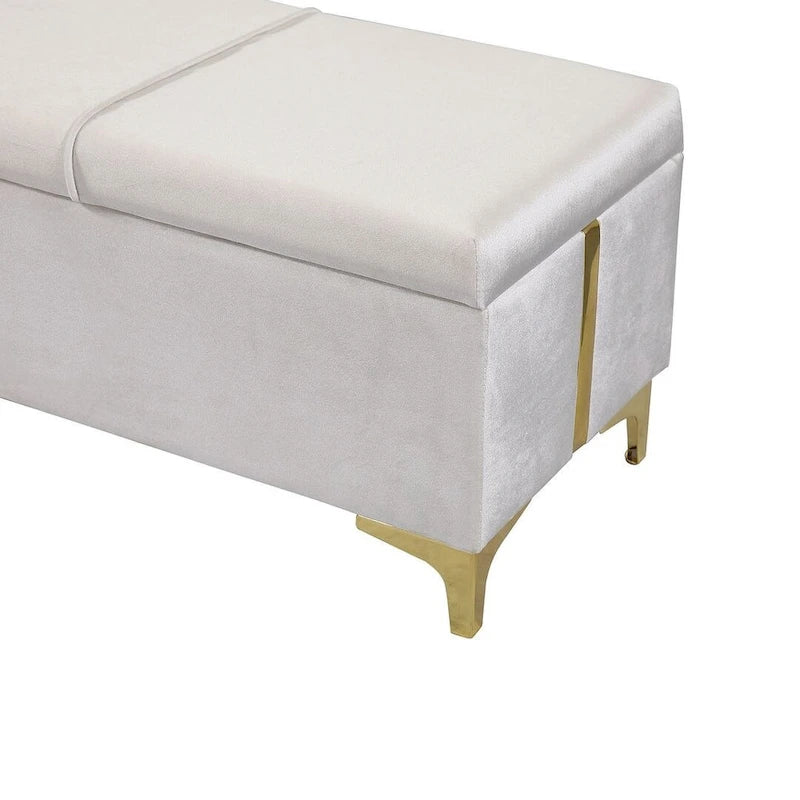 Banc de rangement rembourré en PU avec pieds en métal entièrement assemblés