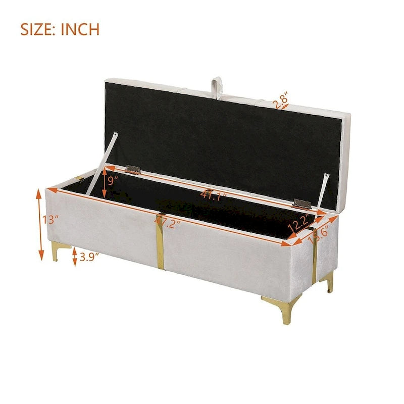 Banc de rangement rembourré en PU avec pieds en métal entièrement assemblés