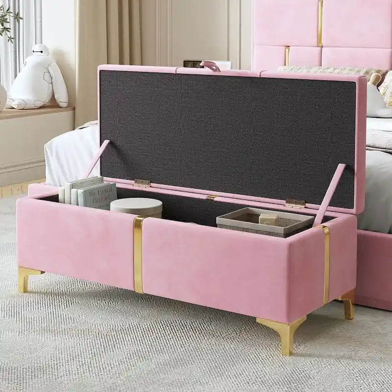 Banc de rangement rembourré en PU avec pieds en métal entièrement assemblés