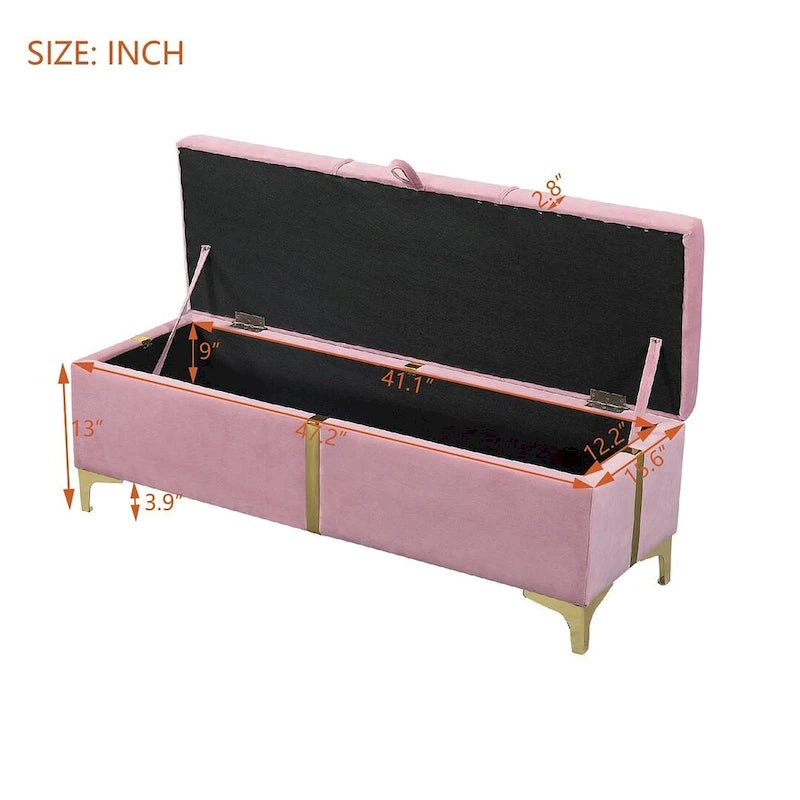 Banc de rangement rembourré en PU avec pieds en métal entièrement assemblés