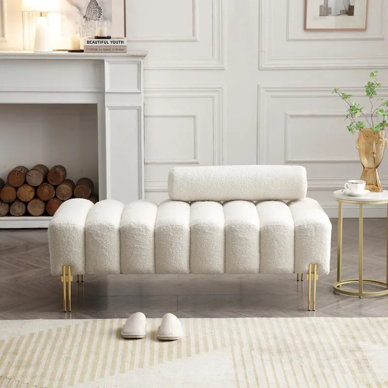 Banc de bout de lit moderne de 53,2 po de large, tapissé de tissu, canapé 2 places, banc ottoman d'entrée