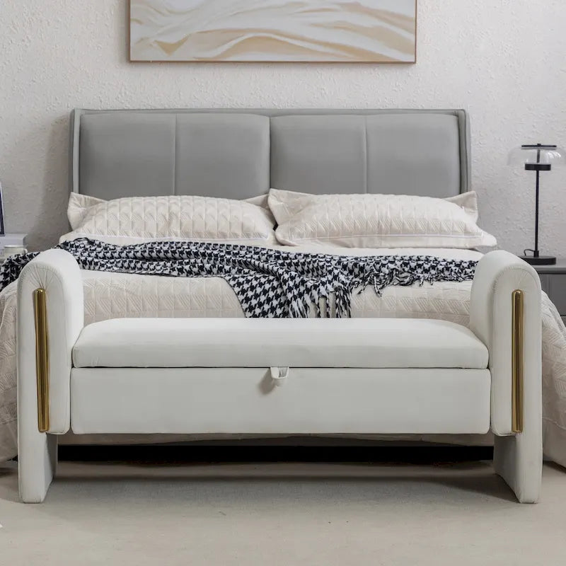Banc de rangement en tissu velours pour chambre à coucher