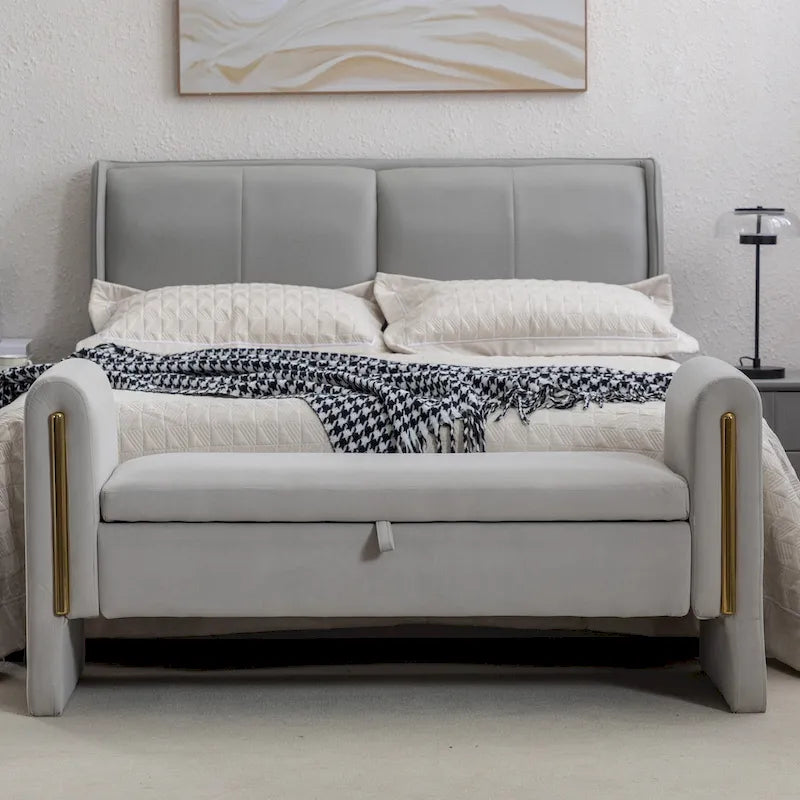 Banc de rangement en tissu velours pour chambre à coucher