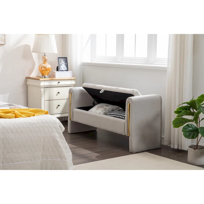 Banc de rangement en tissu velours pour chambre à coucher
