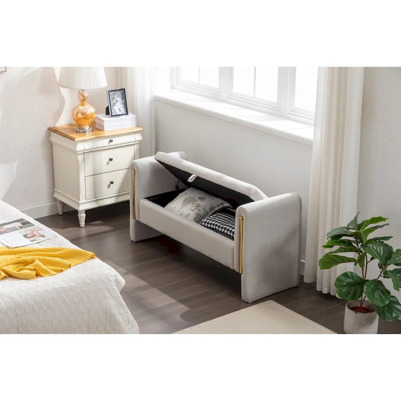 Banc de rangement en tissu velours pour chambre à coucher