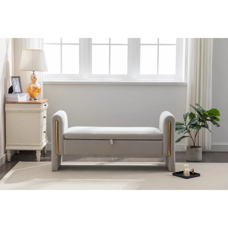 Banc de rangement en tissu velours pour chambre à coucher