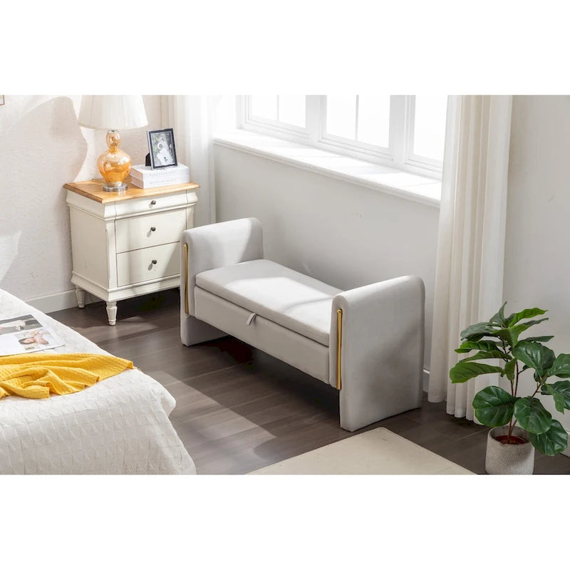 Banc de rangement en tissu velours pour chambre à coucher