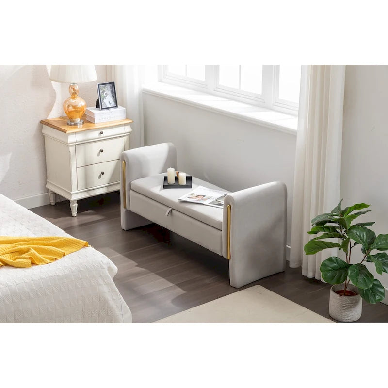 Banc de rangement en tissu velours pour chambre à coucher