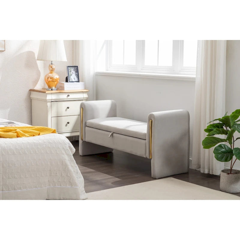 Banc de rangement en tissu velours pour chambre à coucher