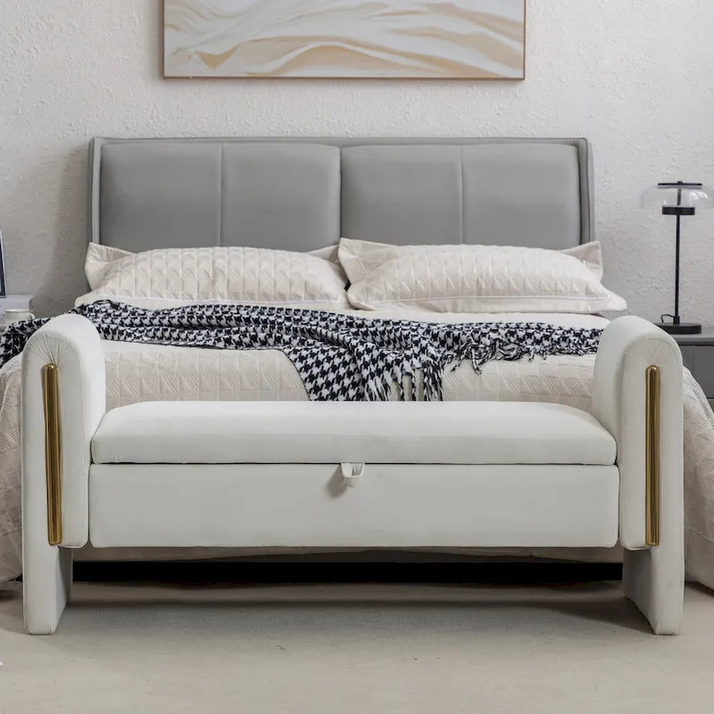 Banc de rangement en tissu velours pour chambre à coucher