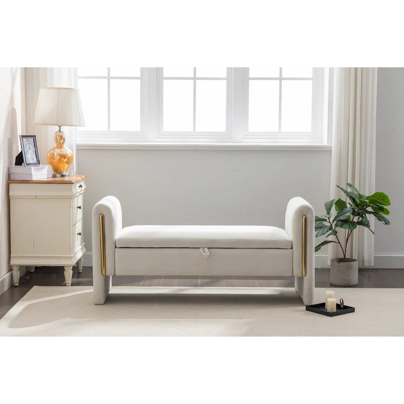 Banc de rangement en tissu velours pour chambre à coucher