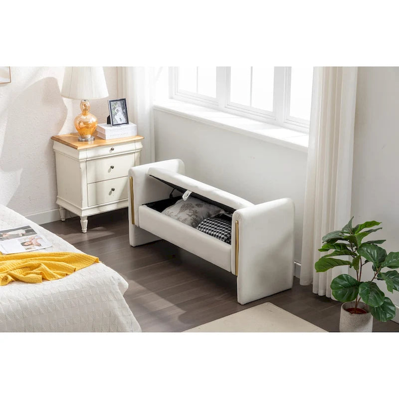 Banc de rangement en tissu velours pour chambre à coucher