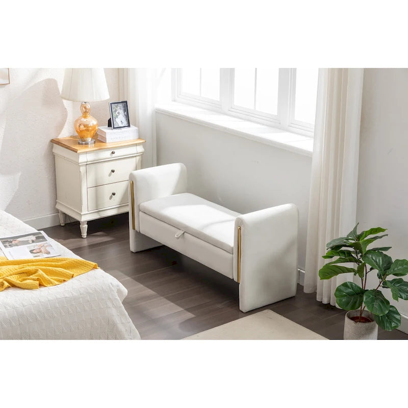 Banc de rangement en tissu velours pour chambre à coucher