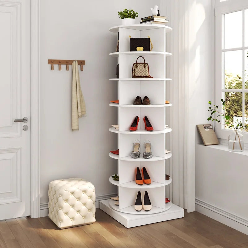 Meuble à chaussures rotatif à 360° avec 7 niveaux pouvant accueillir jusqu'à 28 paires de chaussures