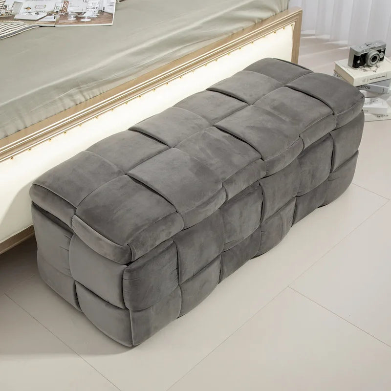 Banc de rangement ottoman, Banc de bout de lit de chambre à coucher, Banc de rangement ottoman en tissu rembourré avec charnière de sécurité, Repose-pieds rembourré d'entrée