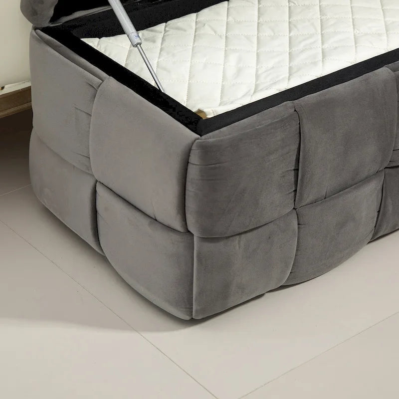 Banc de rangement ottoman, Banc de bout de lit de chambre à coucher, Banc de rangement ottoman en tissu rembourré avec charnière de sécurité, Repose-pieds rembourré d'entrée
