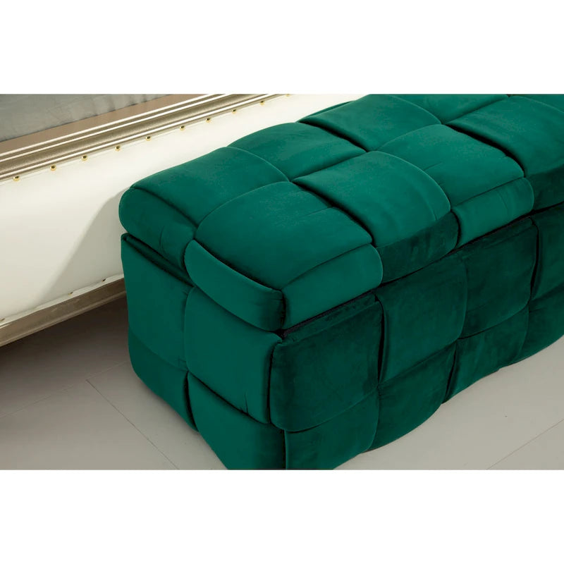 Banc de rangement ottoman, Banc de bout de lit de chambre à coucher, Banc de rangement ottoman en tissu rembourré avec charnière de sécurité, Repose-pieds rembourré d'entrée