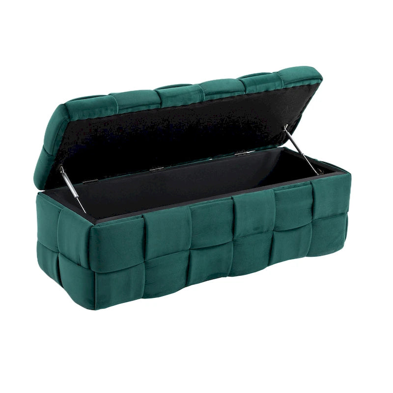 Banc de rangement ottoman, Banc de bout de lit de chambre à coucher, Banc de rangement ottoman en tissu rembourré avec charnière de sécurité, Repose-pieds rembourré d'entrée