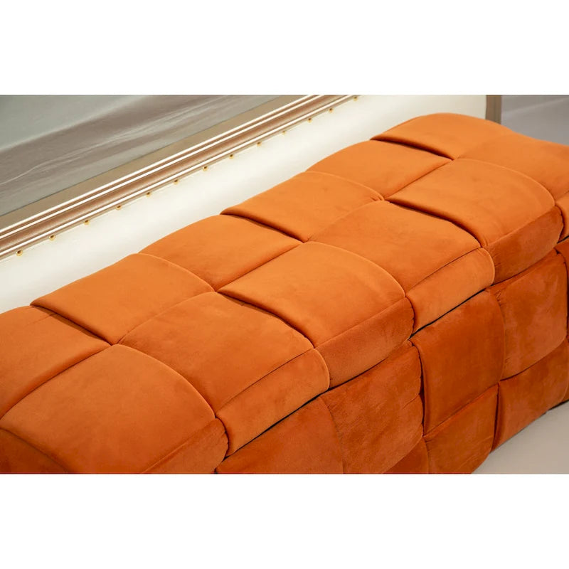 Banc de rangement ottoman, Banc de bout de lit de chambre à coucher, Banc de rangement ottoman en tissu rembourré avec charnière de sécurité, Repose-pieds rembourré d'entrée