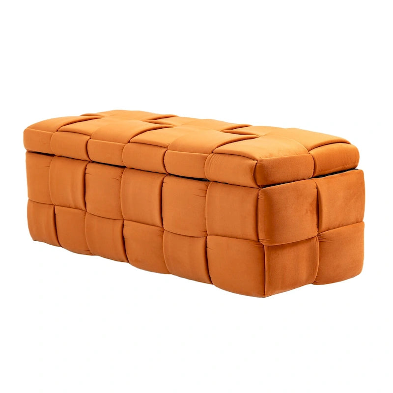 Banc de rangement ottoman, Banc de bout de lit de chambre à coucher, Banc de rangement ottoman en tissu rembourré avec charnière de sécurité, Repose-pieds rembourré d'entrée