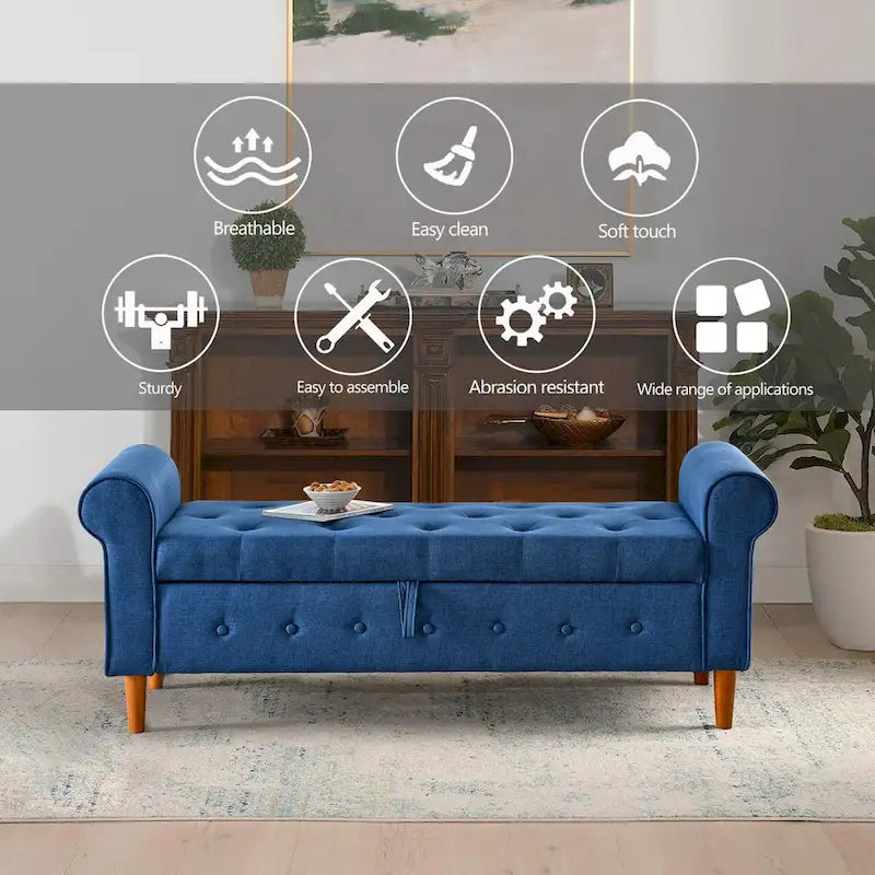Banc de rangement capitonné pour chambre à coucher