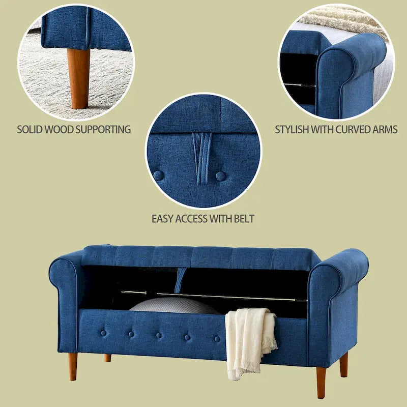 Banc de rangement capitonné pour chambre à coucher