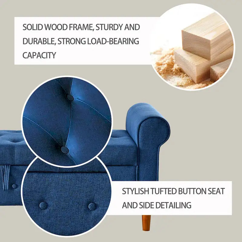 Banc de rangement capitonné pour chambre à coucher